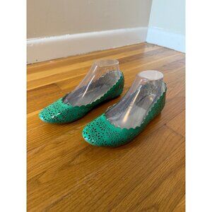 Coach Green Laser-Cut Scalloped Flats Carsin Jade Ballet Core Shoes Sz 7 Leather